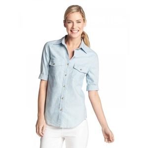 Draper James Bluebird Chambray Button Down Top Medium